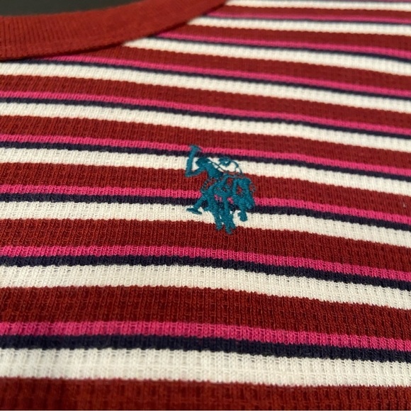 U.S. Polo Assn. women’s red‎ & white striped long-sleeved top  in size large - Picture 4 of 9